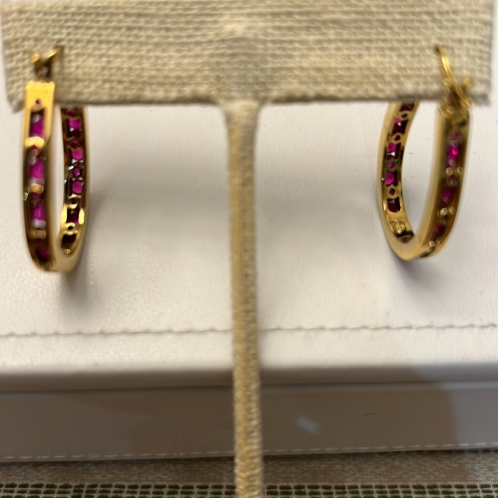 Ruby (Lab-Created) Oval Earrings With Double Rows… - image 5